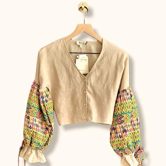 All Things Mochi Christine Top Paula Shorts Linen Embroidered Boho Set NWT - Picture 2 of 15